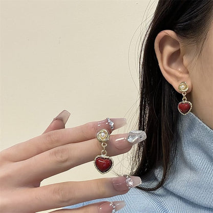 Pearl Heart Earring Faux Drop