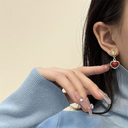 Pearl Heart Earring Faux Drop