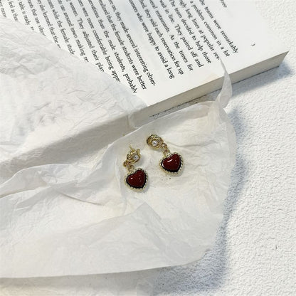 Pearl Heart Earring Faux Drop