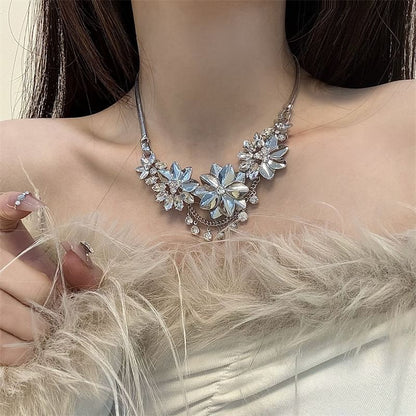 Necklace Rhinestone Fringed Floral