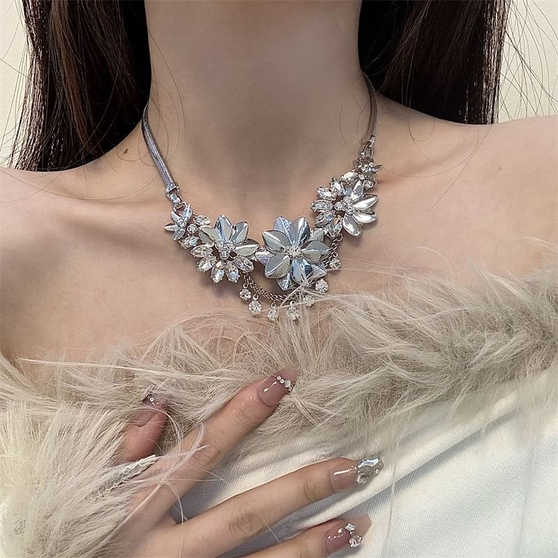 Necklace Rhinestone Fringed Floral
