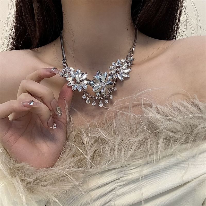 Necklace Rhinestone Fringed Floral