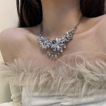 Necklace Rhinestone Fringed Floral