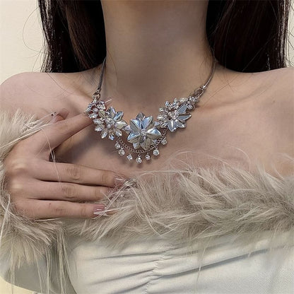 Necklace Rhinestone Fringed Floral