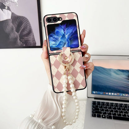 Faux Phone Strap Pearl Case Argyle
