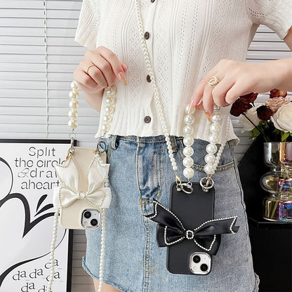 Lanyard Faux Case Phone Pearl Bow