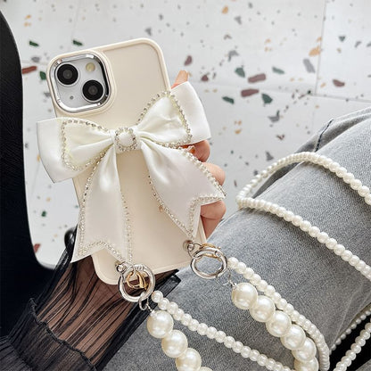 Lanyard Faux Case Phone Pearl Bow