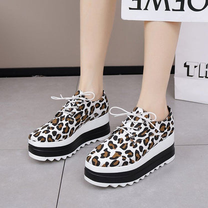 Print Lace-Up Leopard Shoes Platform