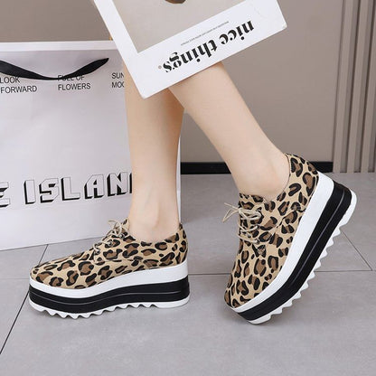 Print Lace-Up Leopard Shoes Platform