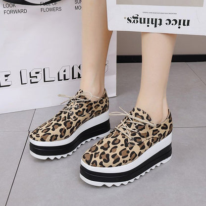 Print Lace-Up Leopard Shoes Platform