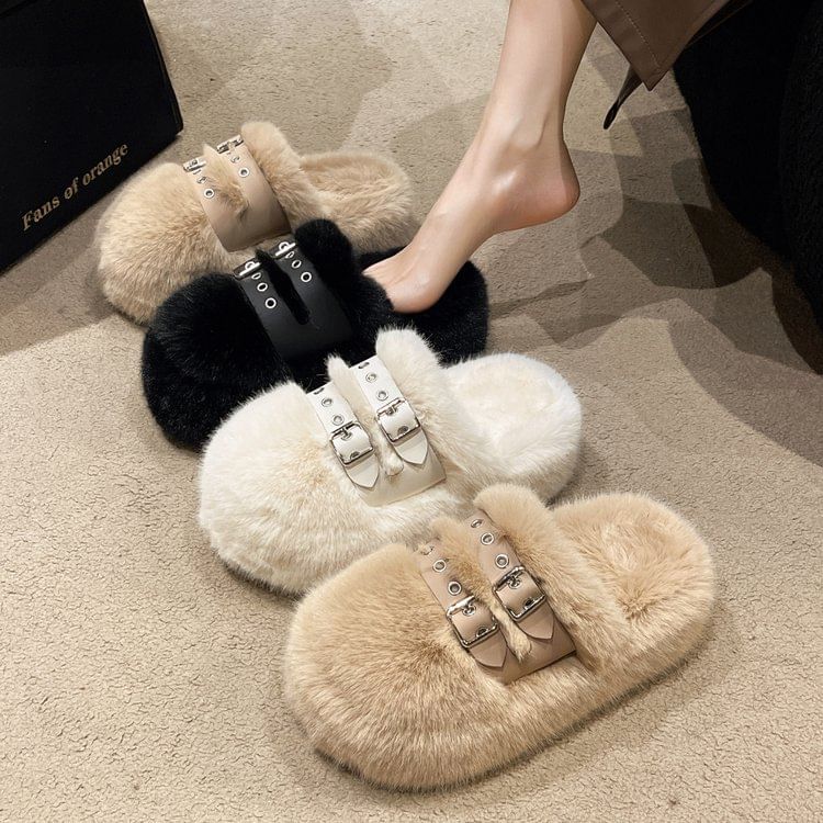 Sandals Buckled Fleece Platform