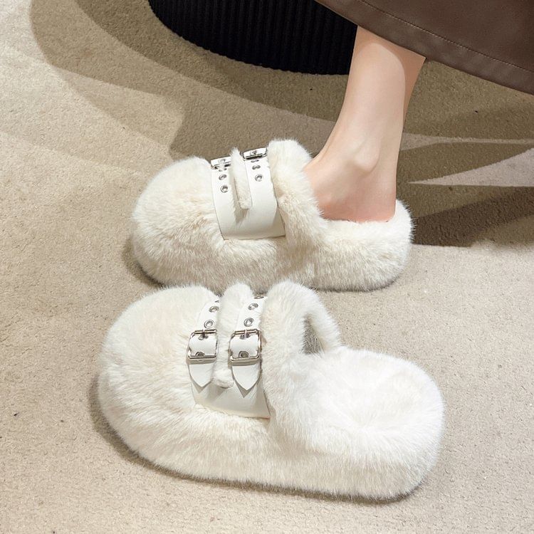 Sandals Buckled Fleece Platform