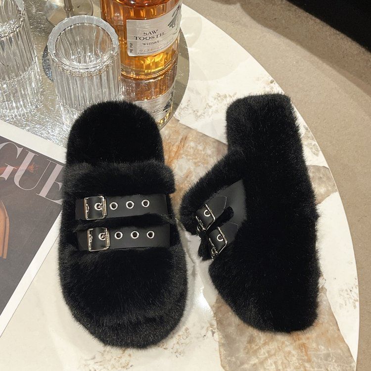 Sandals Buckled Fleece Platform