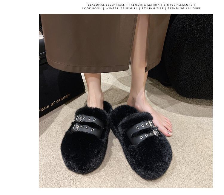 Sandals Buckled Fleece Platform