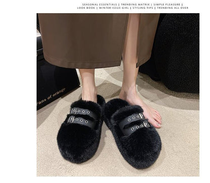 Sandals Buckled Fleece Platform