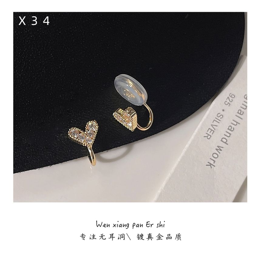 Ear Heart Rhinestone Alloy Cuff