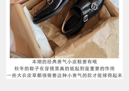 Genuine Leather Buckled Monk Strap Shoes