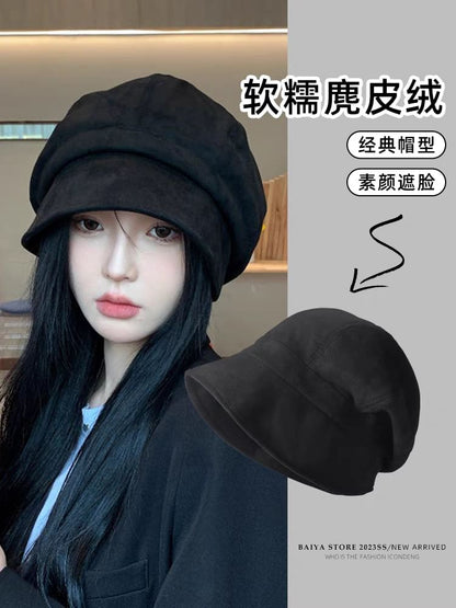Plain Leather Cap Newsboy Faux