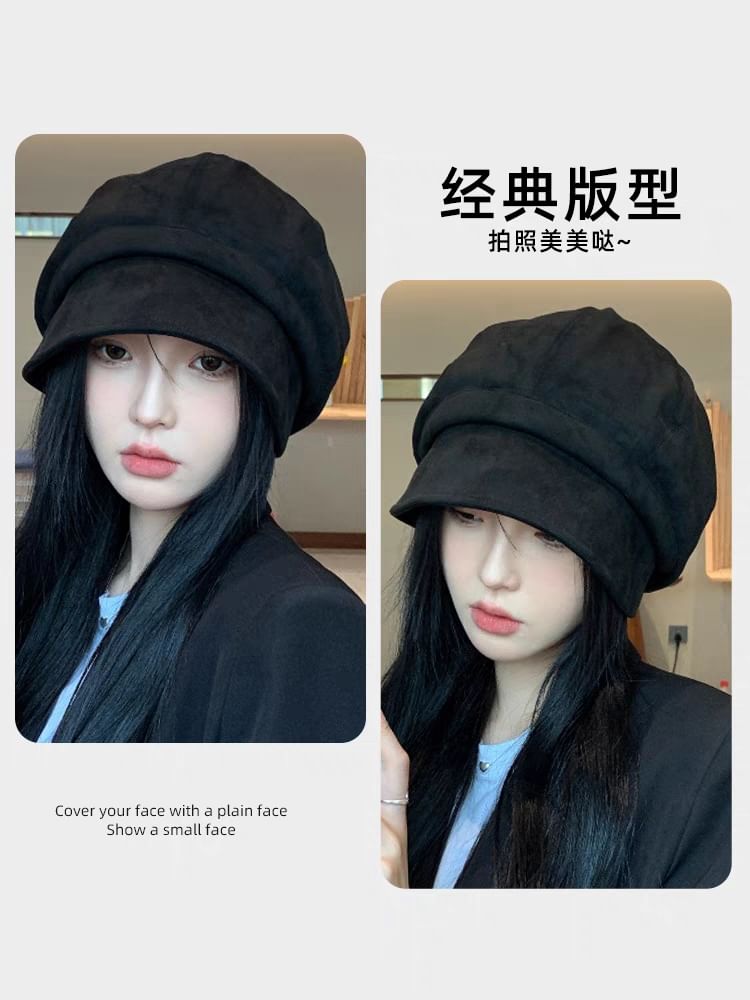 Plain Leather Cap Newsboy Faux