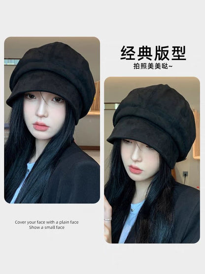 Plain Leather Cap Newsboy Faux