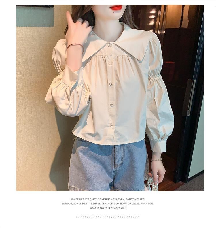 Plain Long-Sleeve Blouse