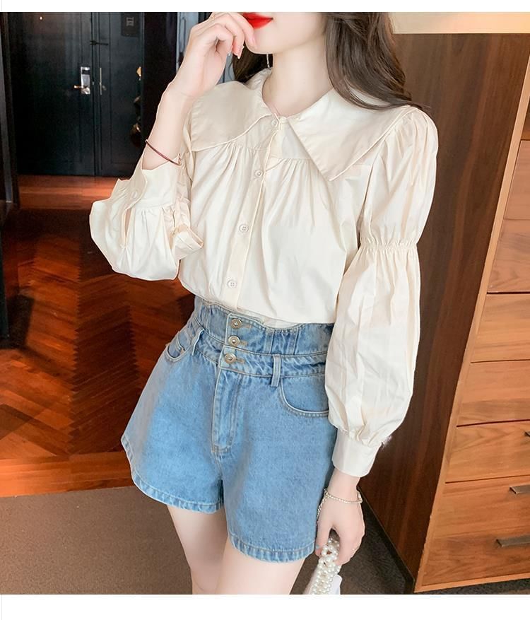 Plain Long-Sleeve Blouse