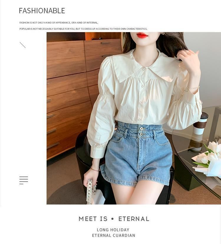 Plain Long-Sleeve Blouse