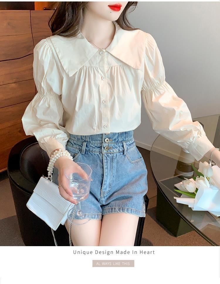 Plain Long-Sleeve Blouse