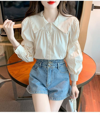 Plain Long-Sleeve Blouse