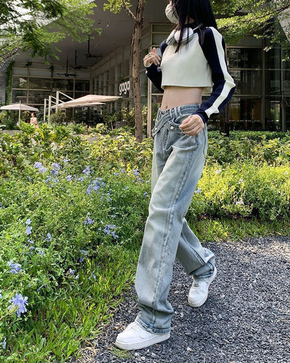 Mid Fit Jeans Washed Rise Loose