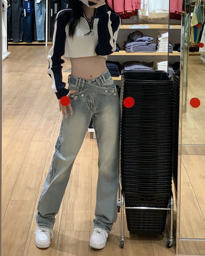 Mid Fit Jeans Washed Rise Loose