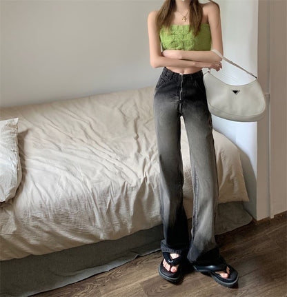 Washed Loose Waist High Gradient Fit Jeans