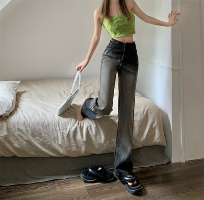 Washed Loose Waist High Gradient Fit Jeans