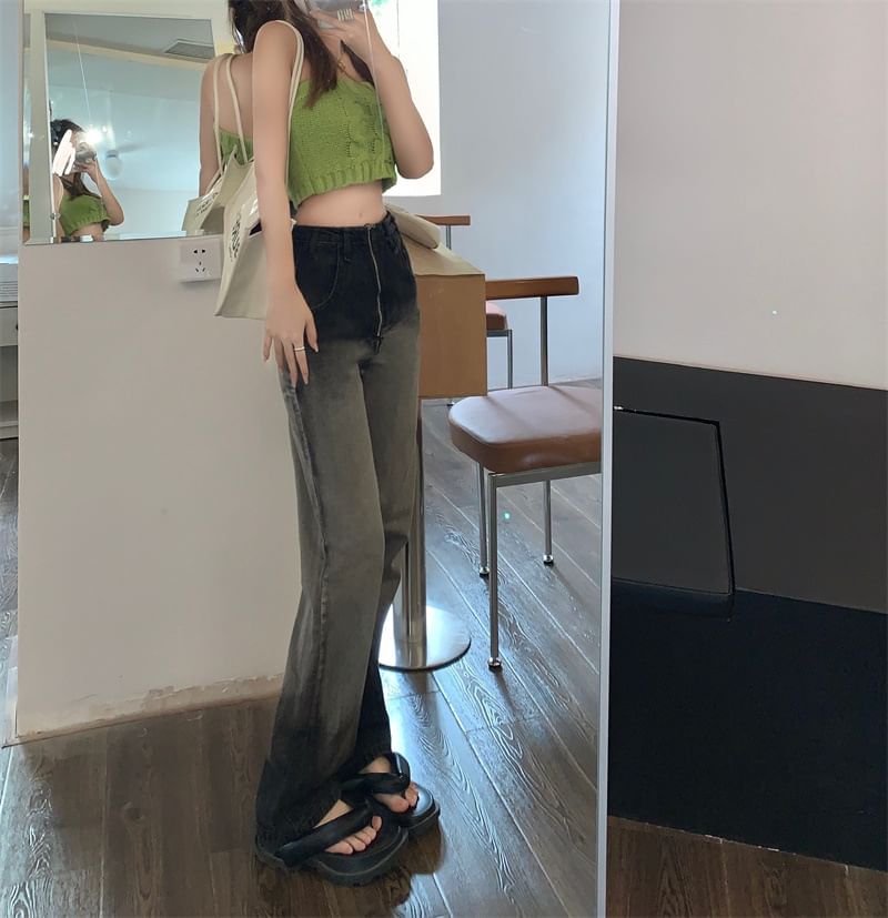Washed Loose Waist High Gradient Fit Jeans