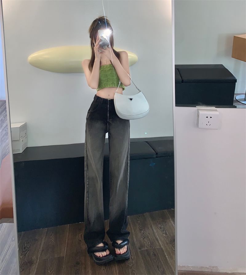 Washed Loose Waist High Gradient Fit Jeans