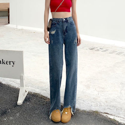 High Jeans Fit Loose Distressed Waist