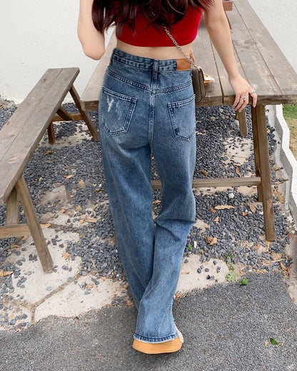 High Jeans Fit Loose Distressed Waist