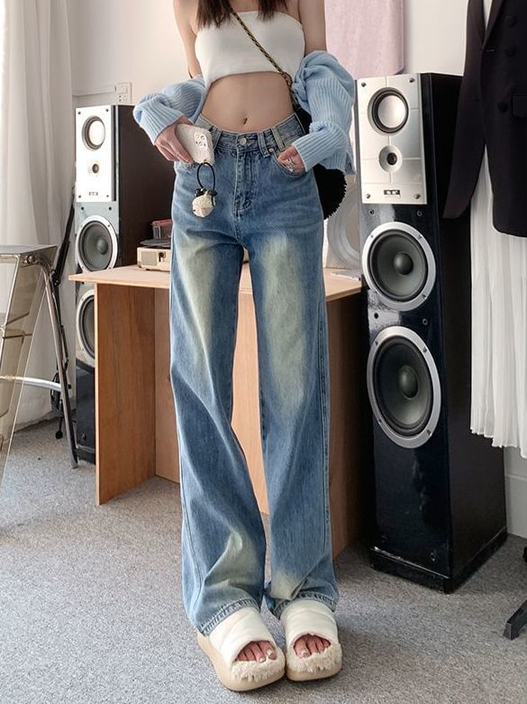 Wide Waist High Washed Leg Jeans