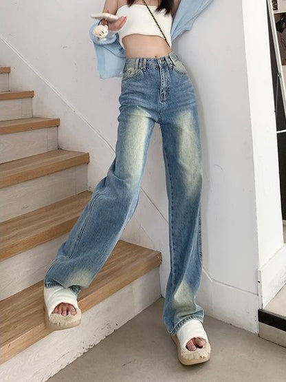 Wide Waist High Washed Leg Jeans