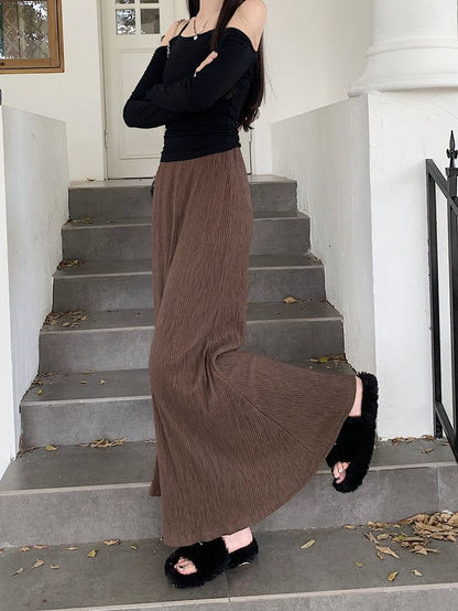 A-Line Waist Plain Midi Elastic Skirt