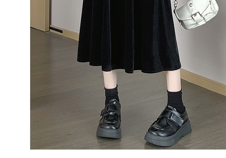 Waist Plain A-Line Velvet Midi Elastic Skirt