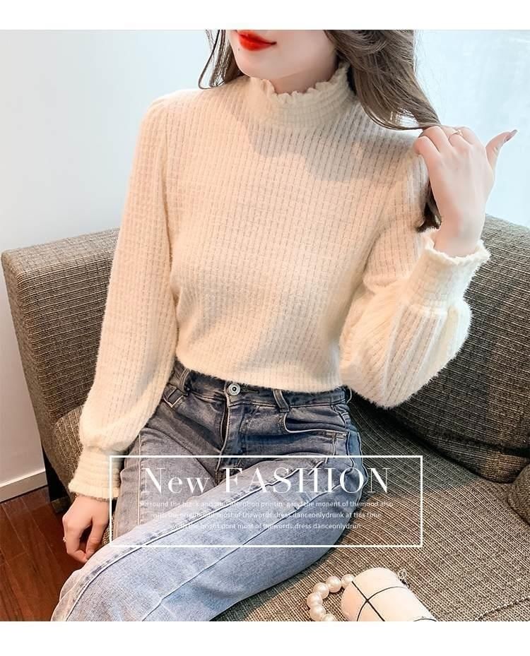 Long-Sleeve Mock Top Plain Lace Neck