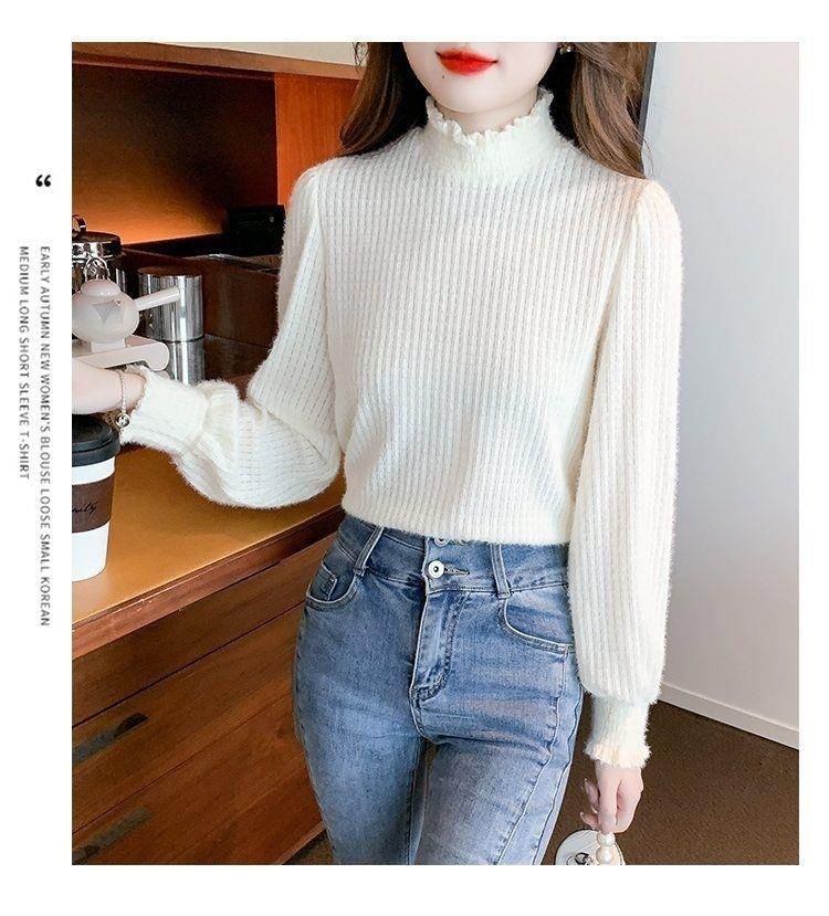 Long-Sleeve Mock Top Plain Lace Neck