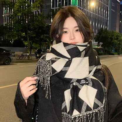 Scarf Print Tasseled Argyle