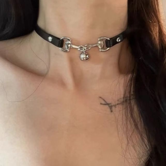 Leather Faux Choker Bell