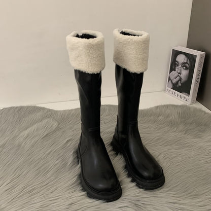 High Platform Boots Fleece Knee Panel