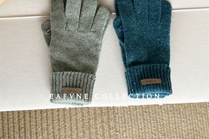 Gloves Applique Knit Lettering Wool Touchscreen