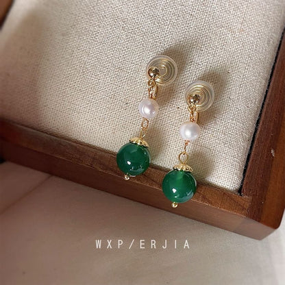 Drop Gemstone Earring Pearl Clip-On Faux