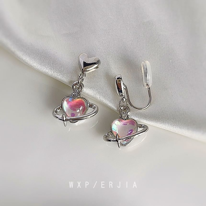 Earring Drop Clip-On Heart Gemstone
