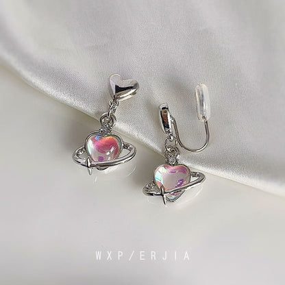 Earring Drop Clip-On Heart Gemstone
